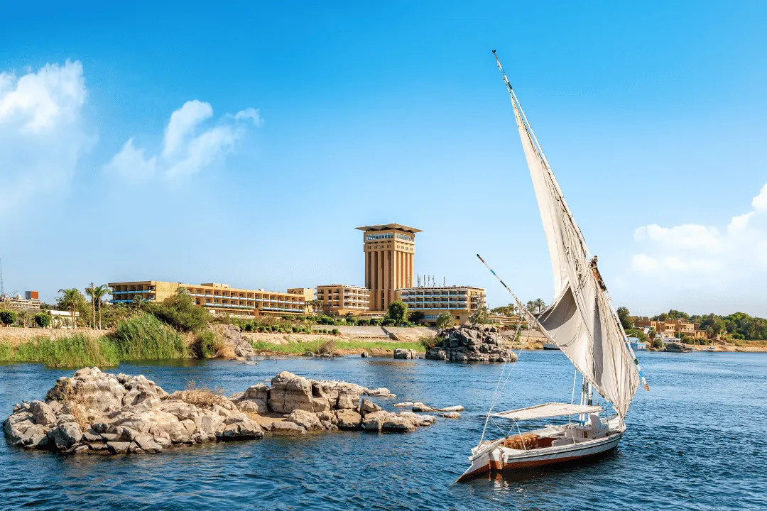 Traditional felucca sailing on the Nile in Egypt