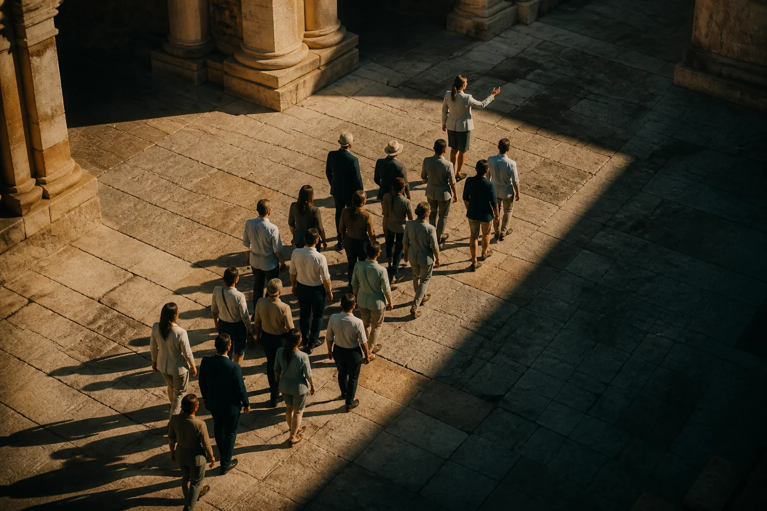 Guided multi-day tour group visiting Egyptian temple sites
